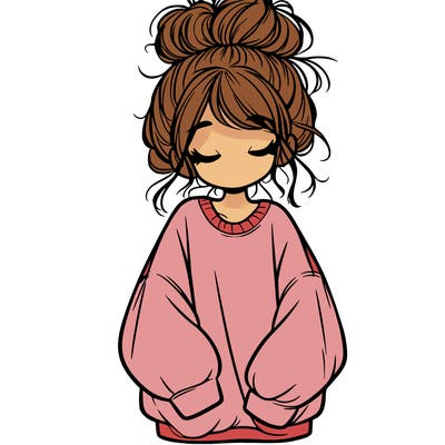 girl with baggy sweatshirt and messy bun