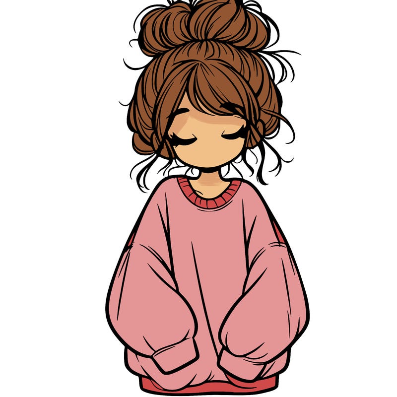 girl with baggy sweatshirt and messy bun