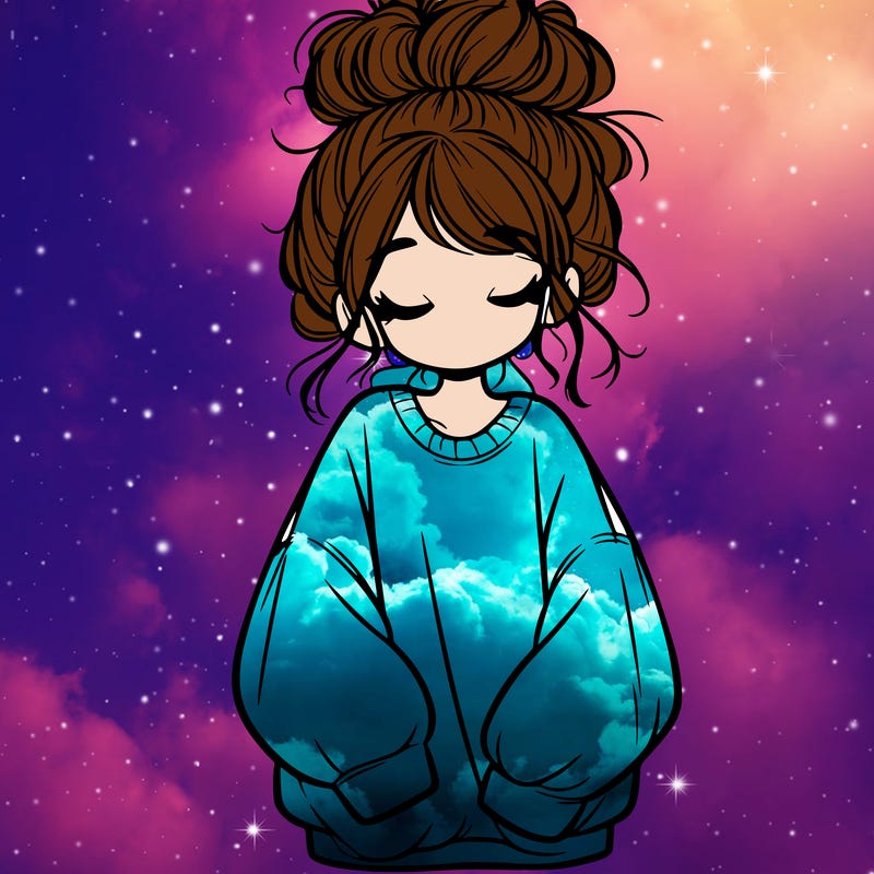 girl with baggy sweatshirt and messy bun