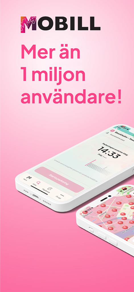 Mobill - Parking & Charging - Mobill app promotional screen showing over one million users and mobile interface for parking and charging