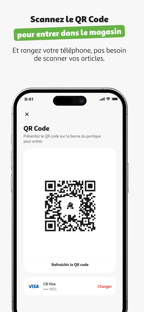 Auchan Go Le Lab (HQ) - Smartphone screen showing a QR code for store entry in the Auchan Go frictionless shopping app