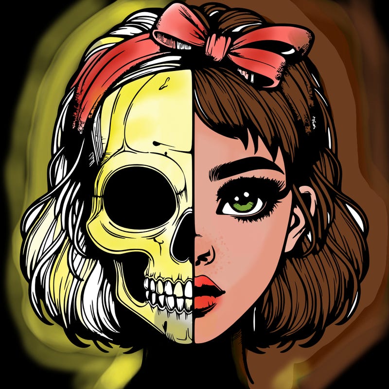 realistic girl with half skull mask