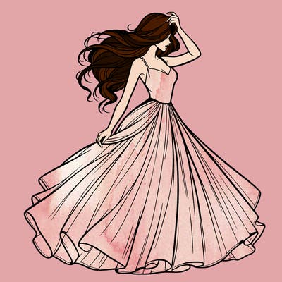 realistic woman with dress flowing in the wind