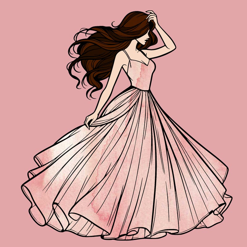 realistic woman with dress flowing in the wind