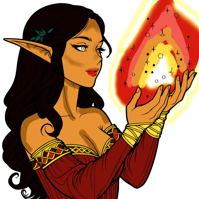 realistic elf girl doing magic