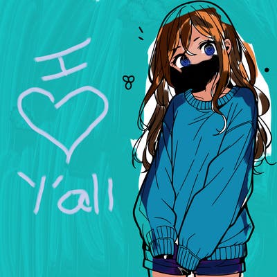 manga teen girl  in a sweater and baggy pants