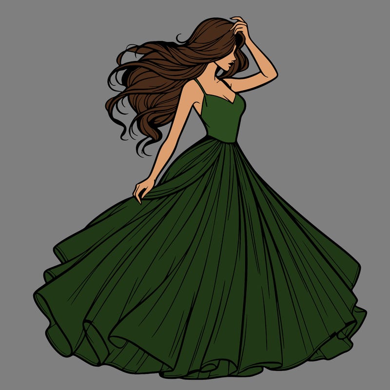 realistic woman with dress flowing in the wind