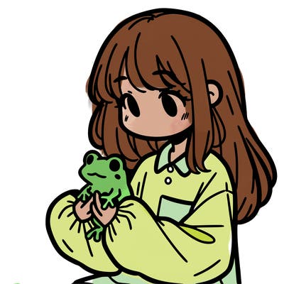 girl with long hair and a oversized shirt. and she is holding a frog