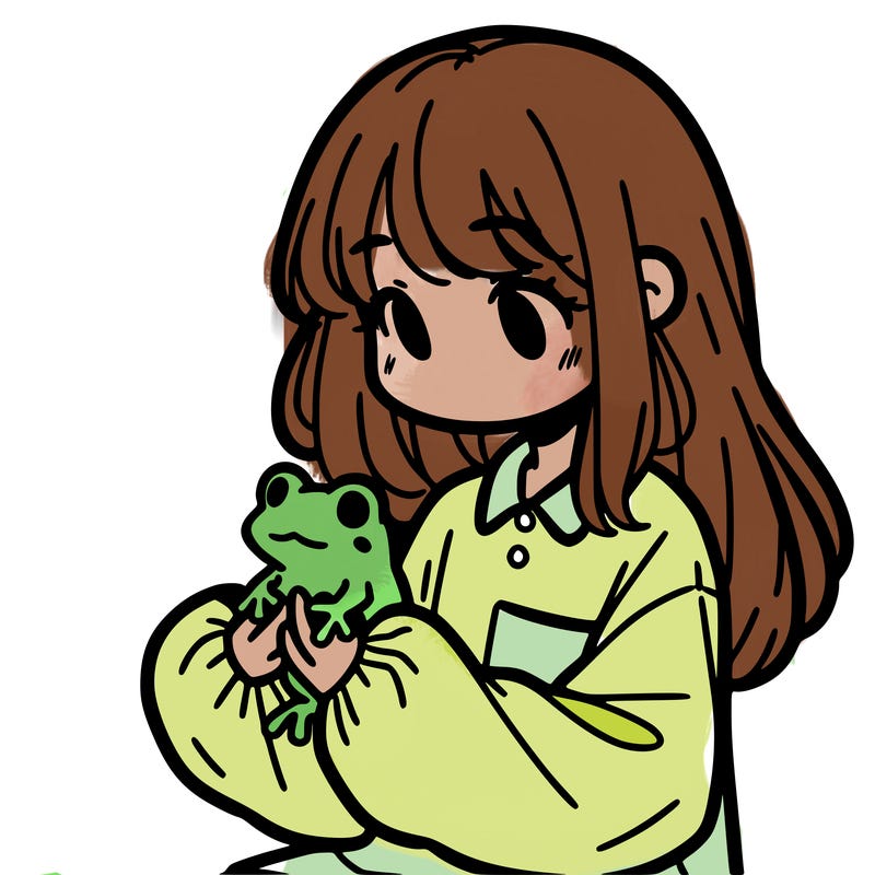 girl with long hair and a oversized shirt. and she is holding a frog