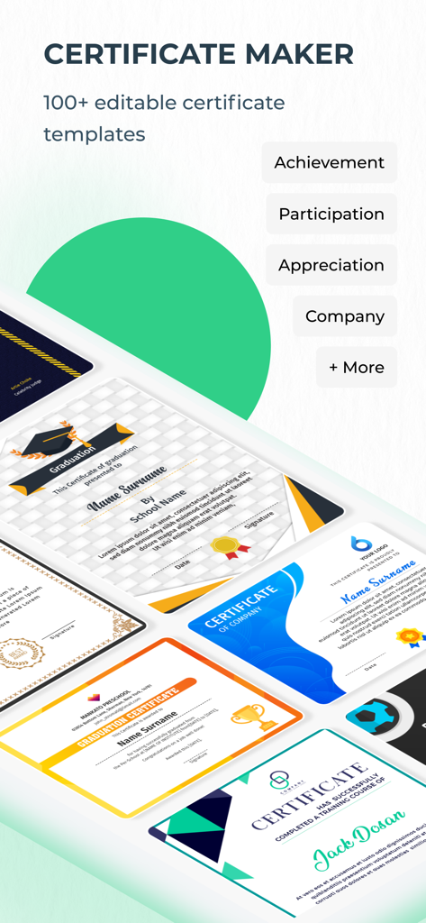 A collection of editable certificate templates for achievement participation and corporate awards