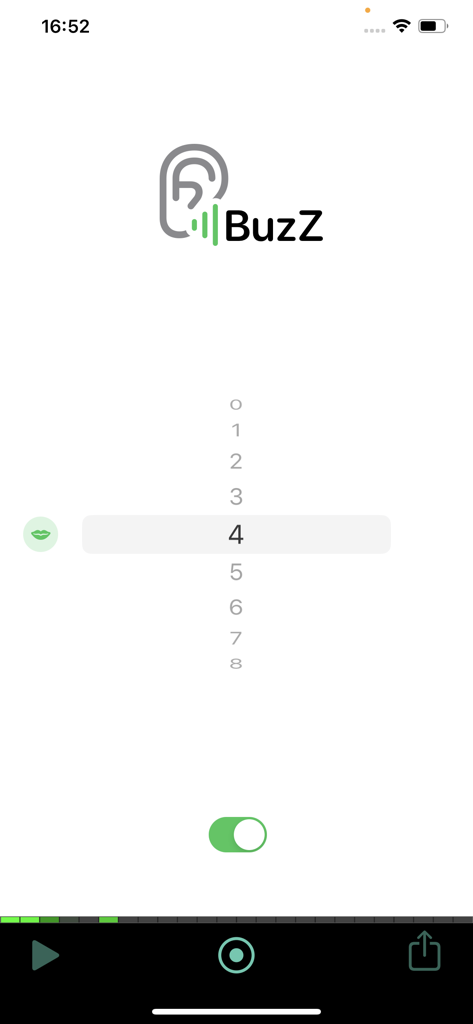 Buzz Listen - Buzz Listen app main interface showing the ambient sound level wheel for wired headphones