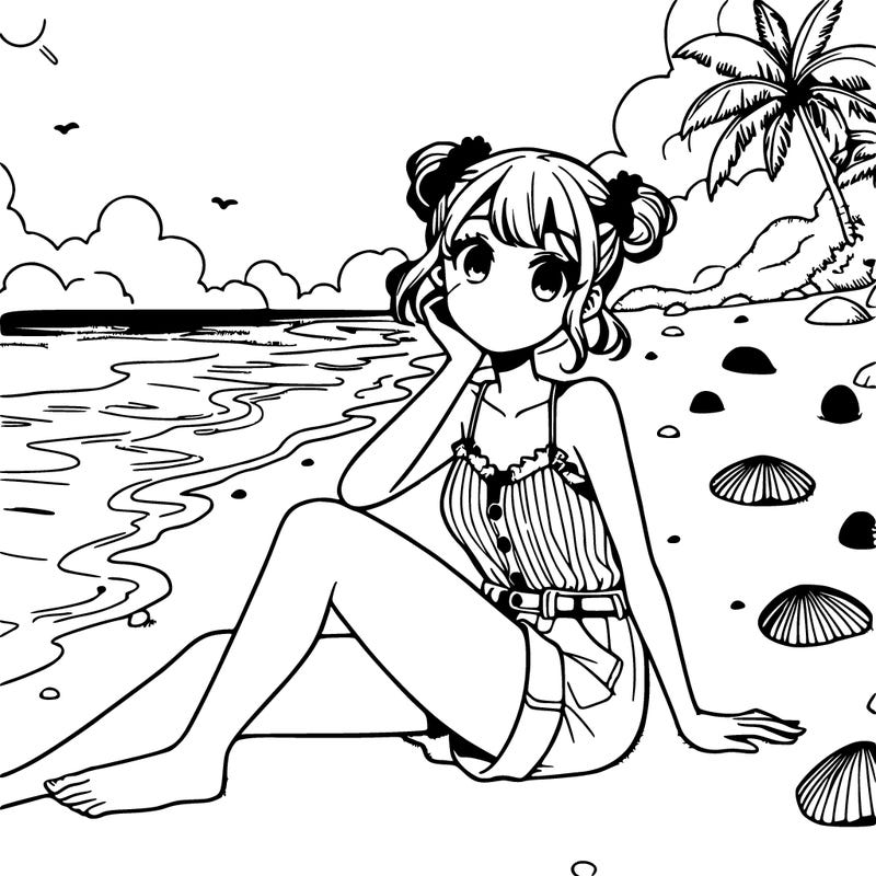 manga woman on the beach