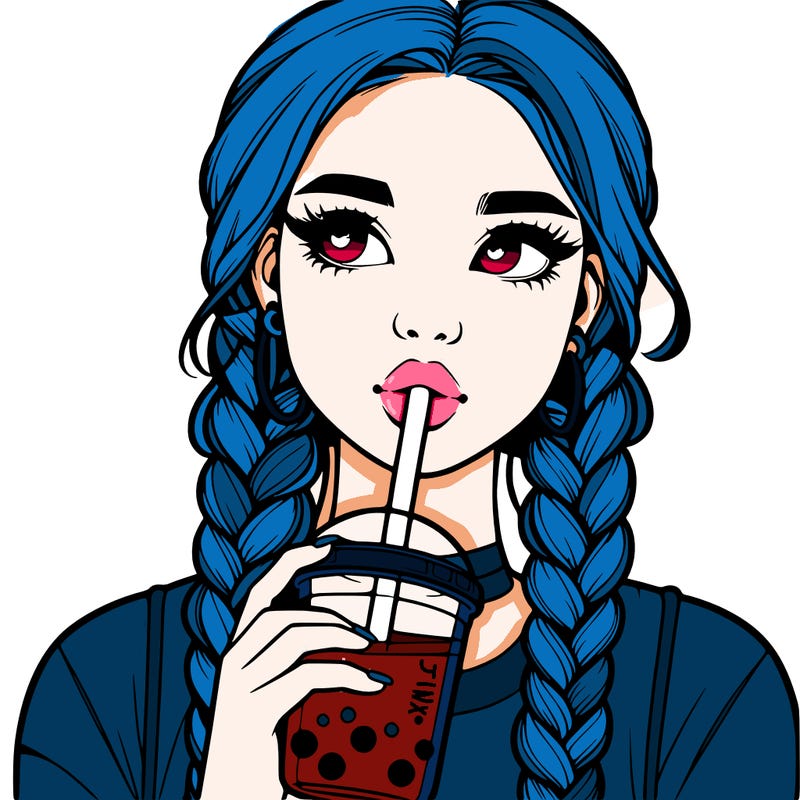 realistic girl with braided hair drinking boba