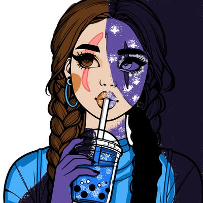 realistic girl with braided hair drinking boba