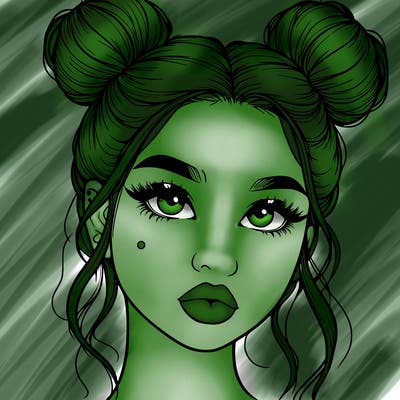 realistic girl with two buns on her hair and lips