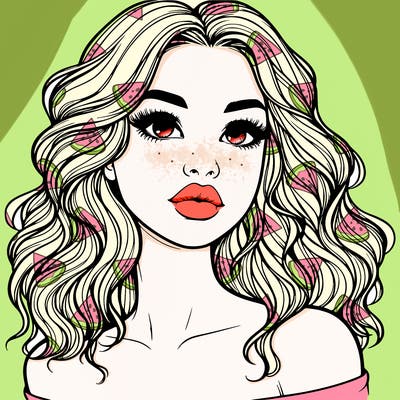 realistic girl with wavy hair and lips