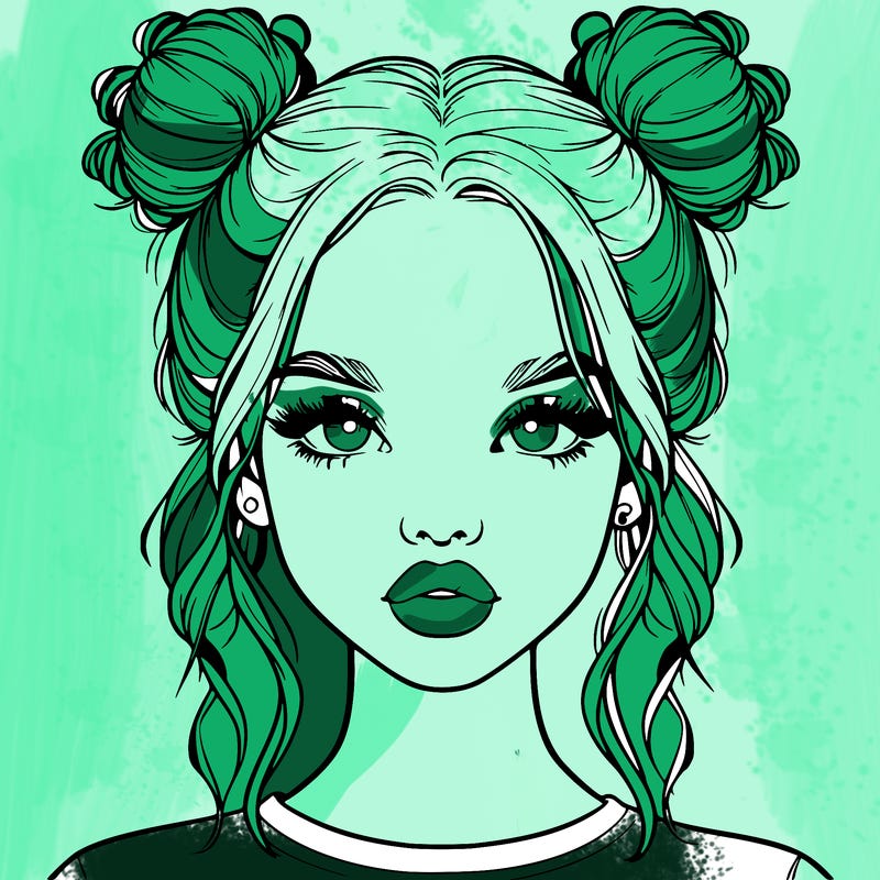 realistic girl with two buns in hair and lips