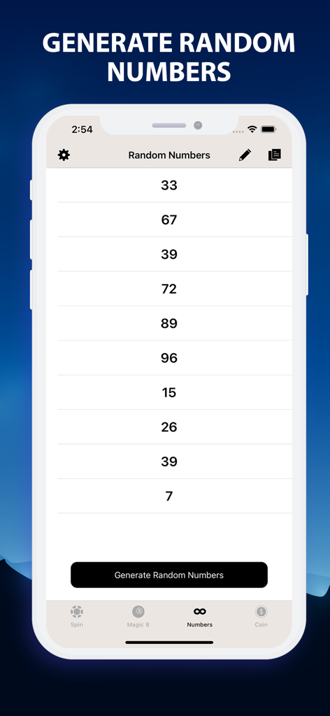 Pantalla móvil que muestra la herramienta generadora de números aleatorios en la app Sí o No.