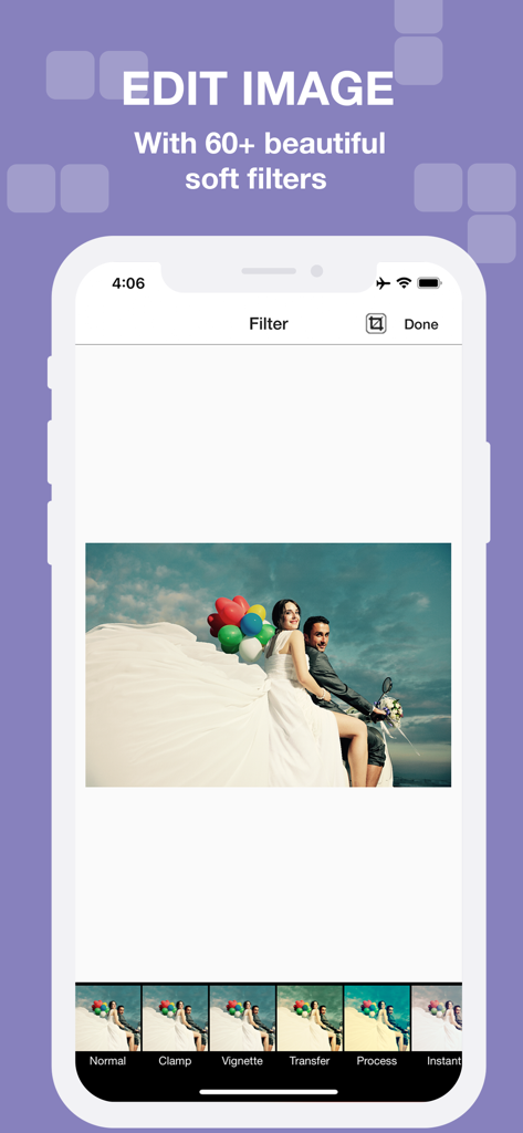 CollaPic - Collage Maker Video - CollaPic app interface showing photo editing with various filter options