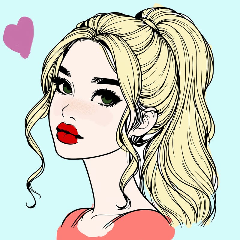 realistic girl with a ponytail on her hair and lips