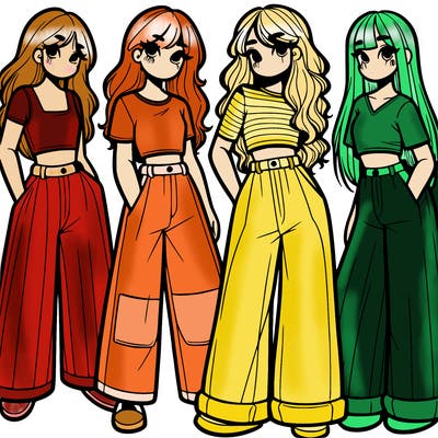 girls with wide pants and a croc top