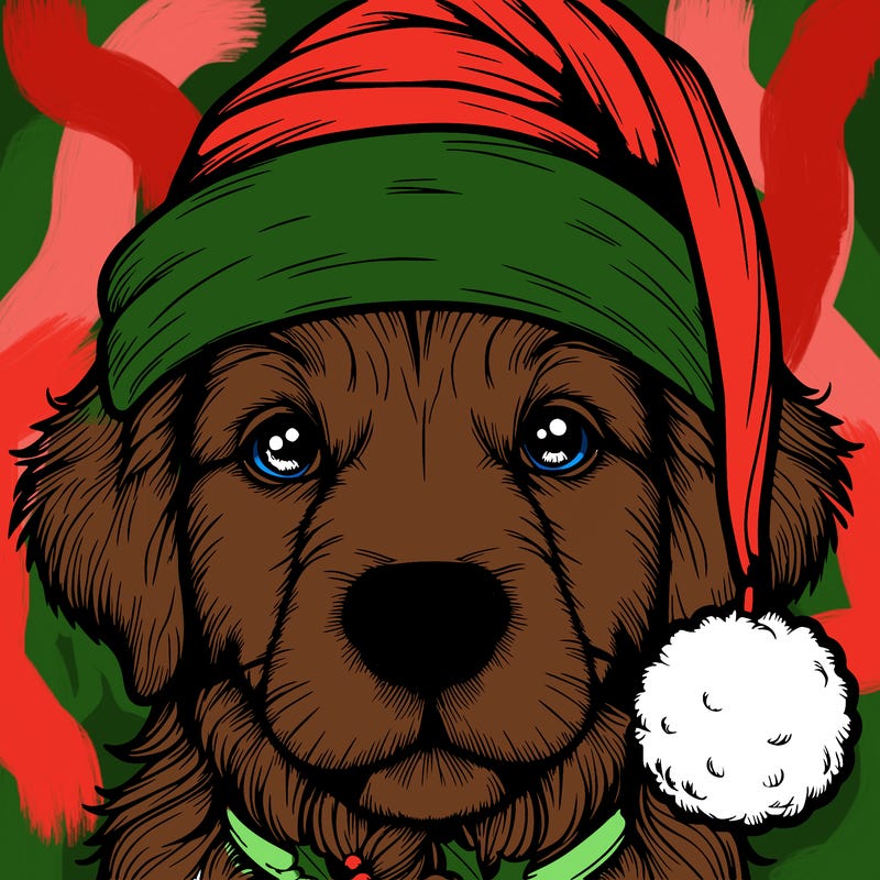 realistic dog with a christmas hat
