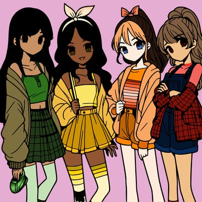teen manga girls group of 4