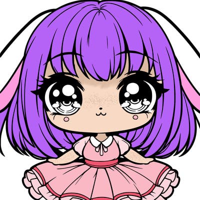 adorable chibi bunny ears girl with short hair with straight bangs and cute big round puppy eyes and with chubby cheeks and cute flawless dress