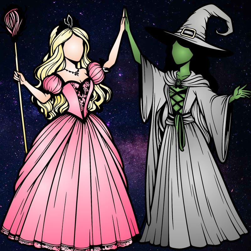 detailed realistic split of a princess and a witch