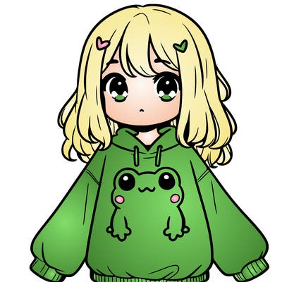 girl wearing frogging sweatshirt