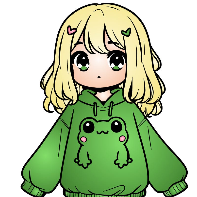 girl wearing frogging sweatshirt