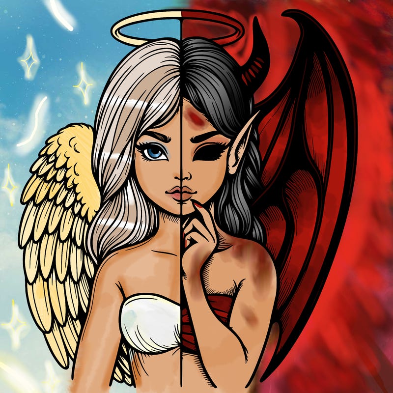 realistic angel half demon