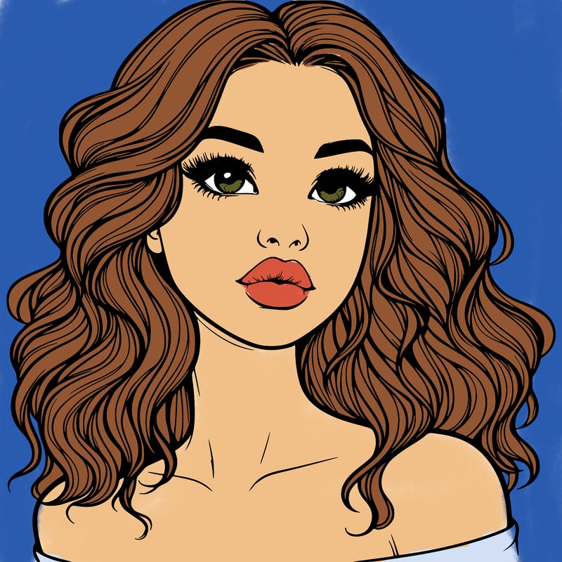 realistic girl with wavy hair and lips