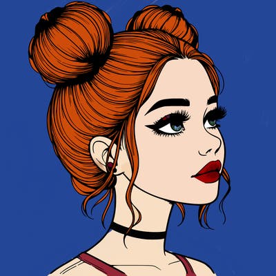 realistic girl with buns on the top of her head