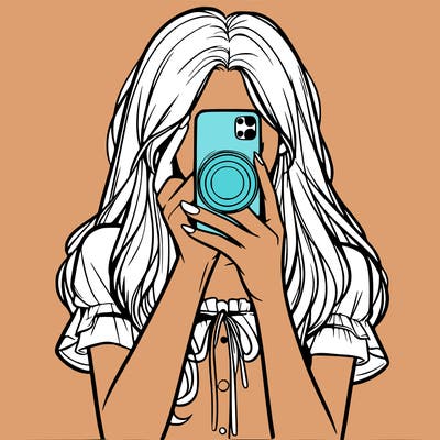 a realistic girl holding her phone taking pictures