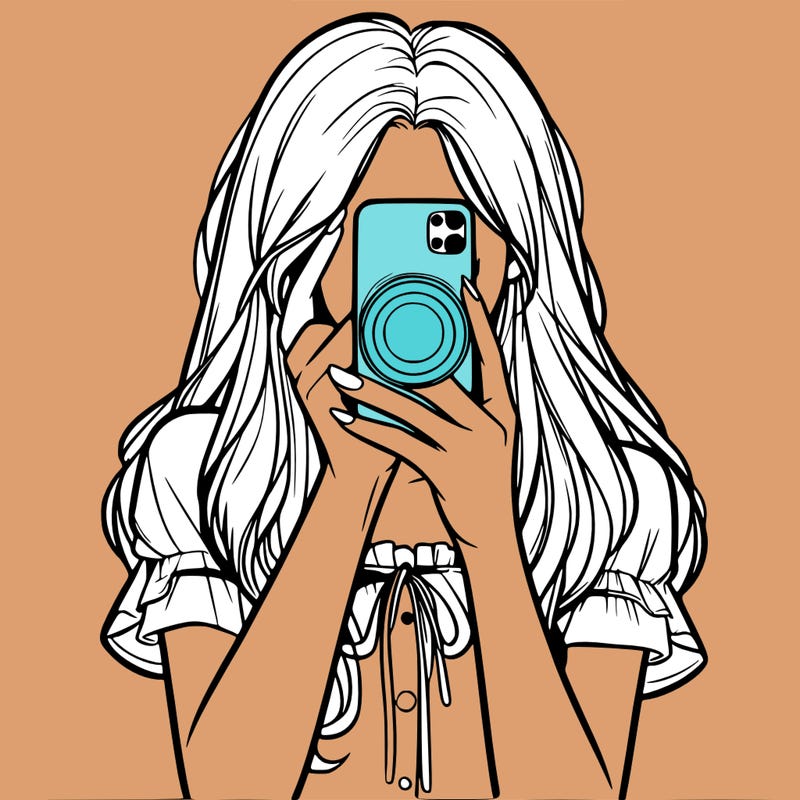 a realistic girl holding her phone taking pictures