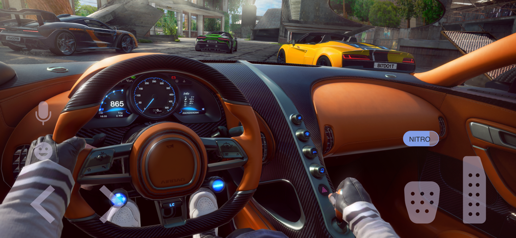 First person cockpit view of a customized sports car in Tuning Club Online