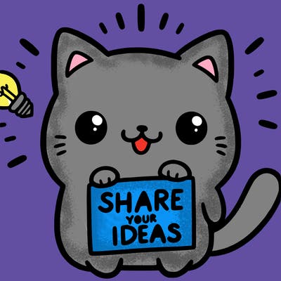 a cute cat saying share your ideas