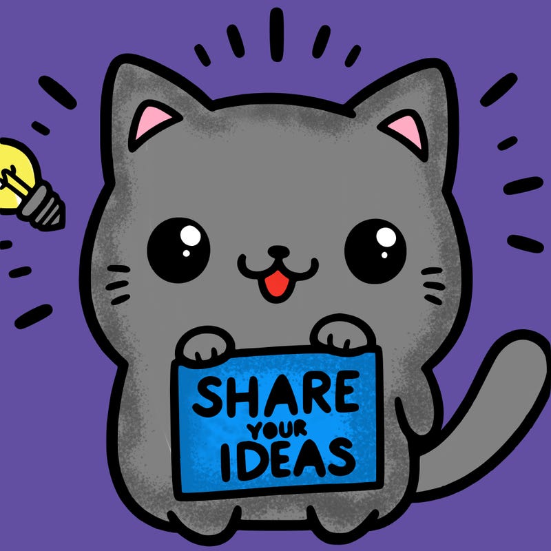 a cute cat saying share your ideas