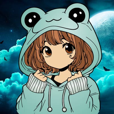 a cute teenage girl wearing a frog hoodie