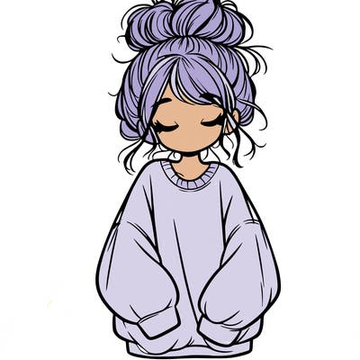 girl with baggy sweatshirt and messy bun