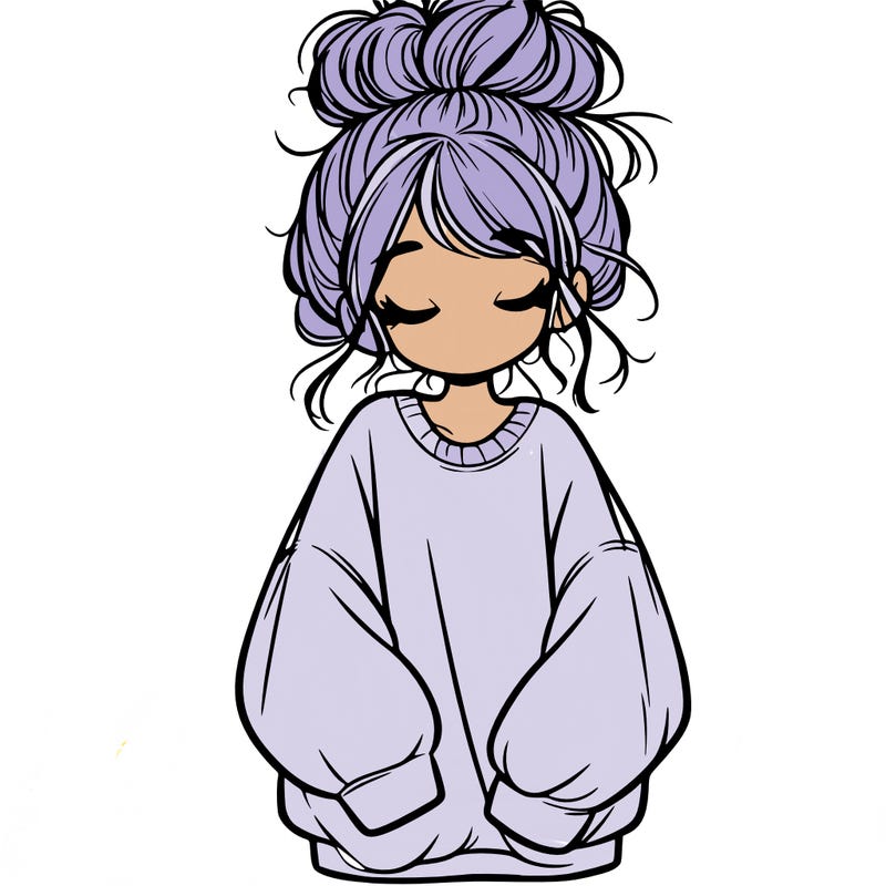 girl with baggy sweatshirt and messy bun