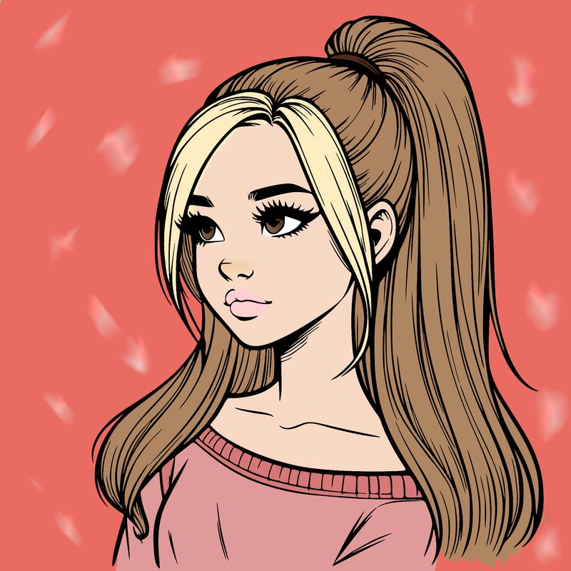 realistic girl with a high ponytail
