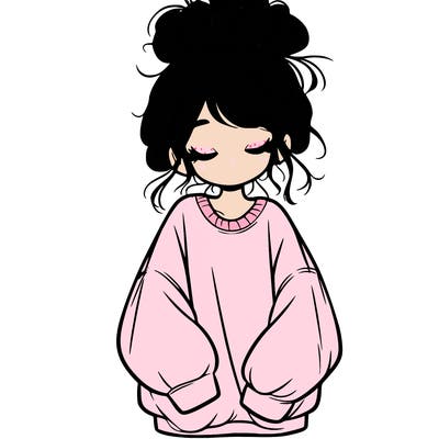 girl with baggy sweatshirt and messy bun