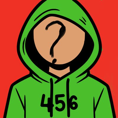 a person with non face waering a hoodie with a 456 symbol
