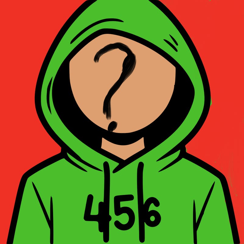 a person with non face waering a hoodie with a 456 symbol