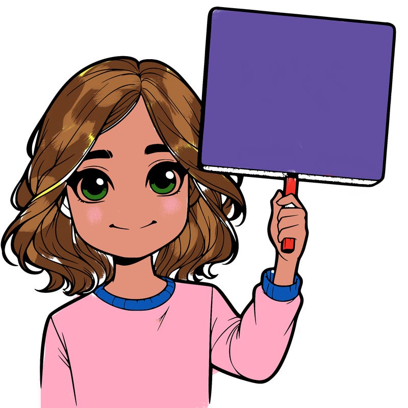 realistic girl holding up a sign