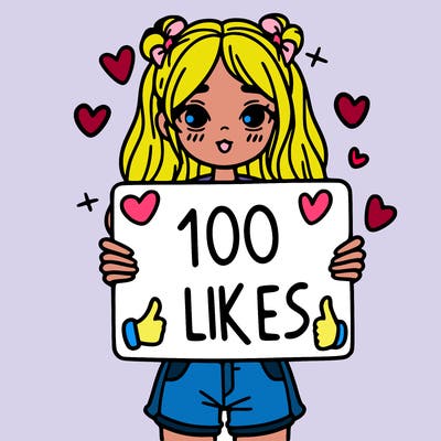 girl holding a sign saying 100 likes