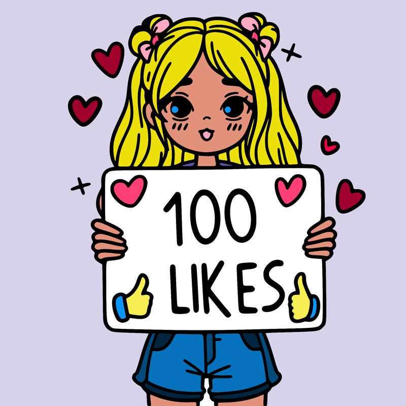 girl holding a sign saying 100 likes