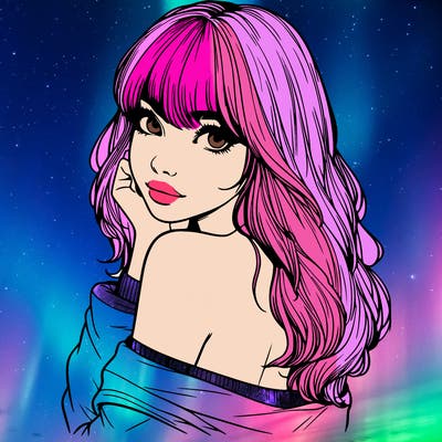 realistic girl with bangs looking over her shoulder